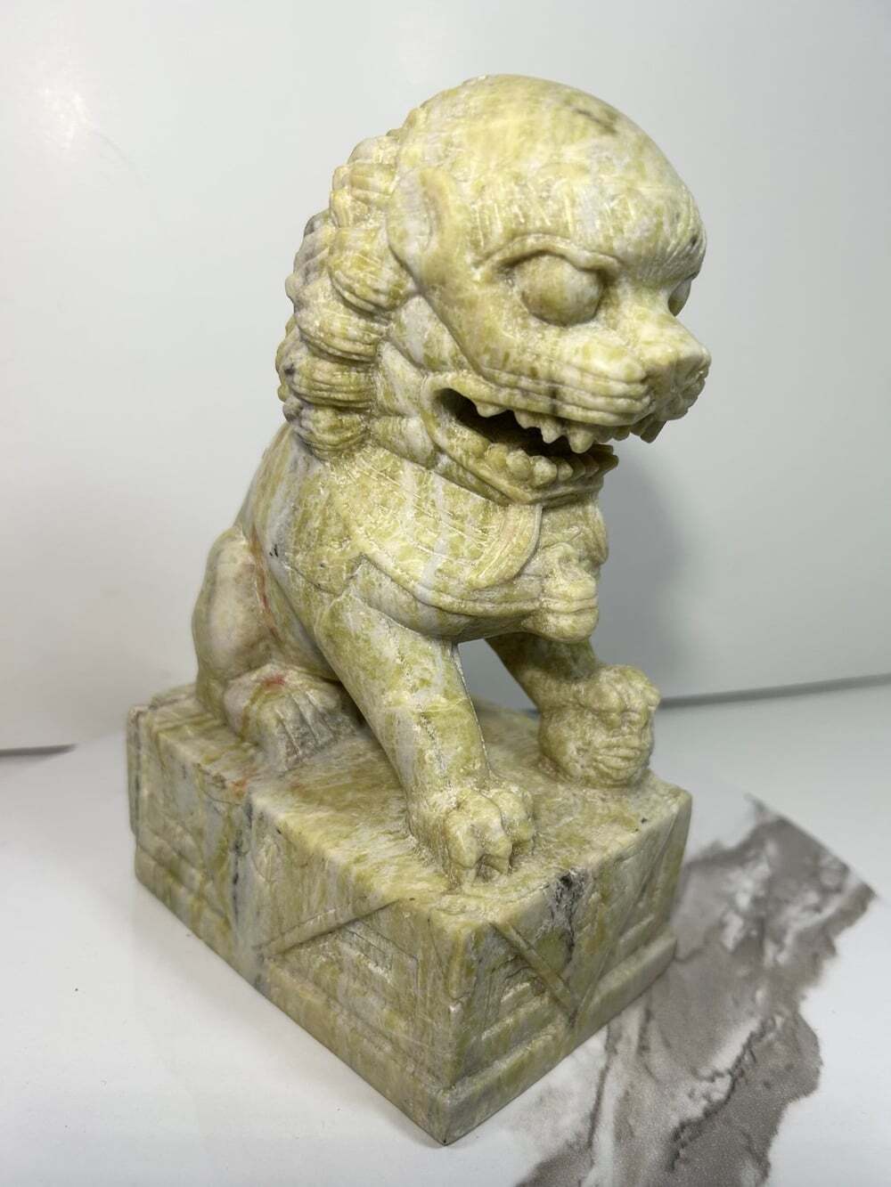 Vintage Chinese White Jade Foo Dog Imperial Guardian Bookend